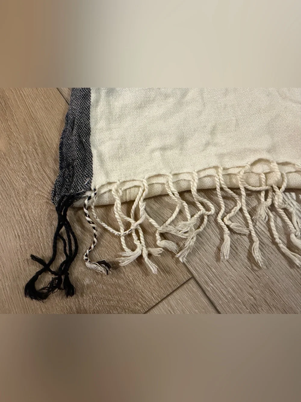 Maurices Black and Cream Striped Scarf with Fringe